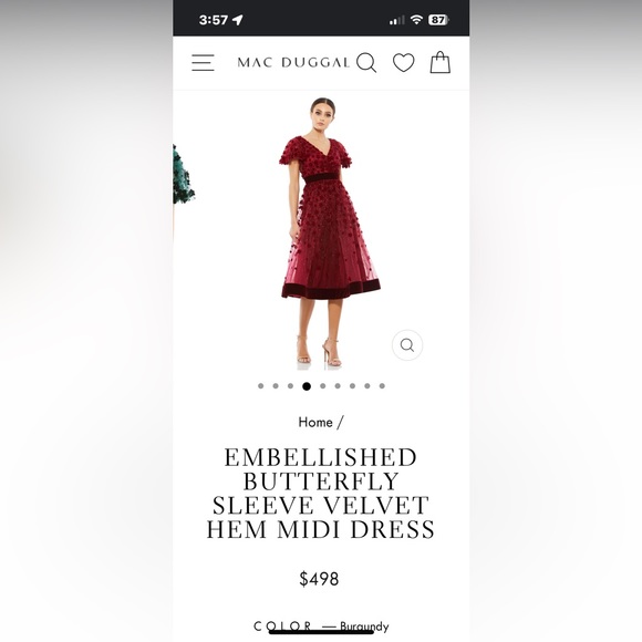 Mac Duggal EMBELLISHED BUTTERFLY SLEEVE VELVET HEM MIDI DRESS - Picture 2 of 7